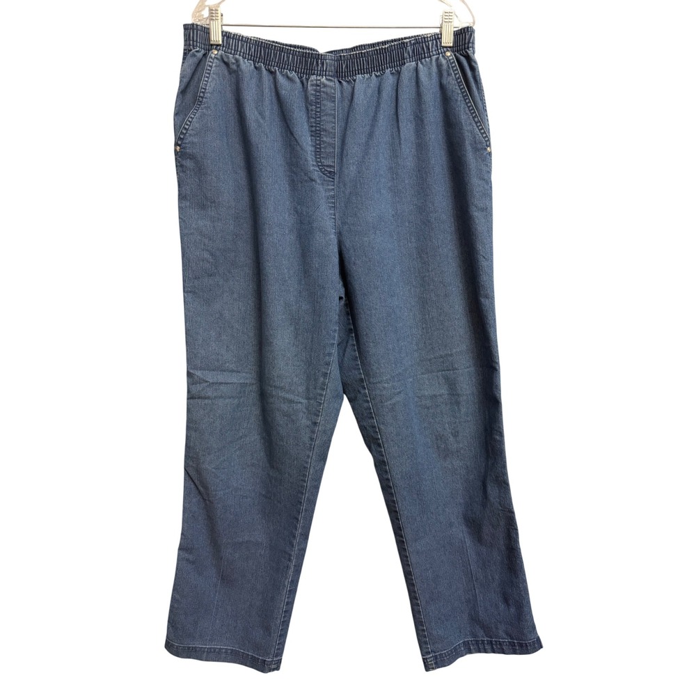 Breckenridge Womens Blue Denim Pull On Elastic Waist Straight Leg Pants Size 16
